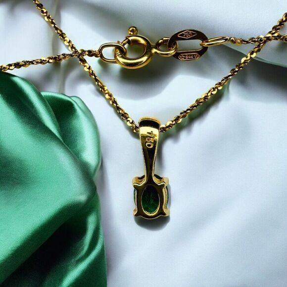 18k Gold Natural Colombian Emerald Necklace 16" Oval Cut 1/3 CTTW Solitaire 2.1g - Picture 10 of 16